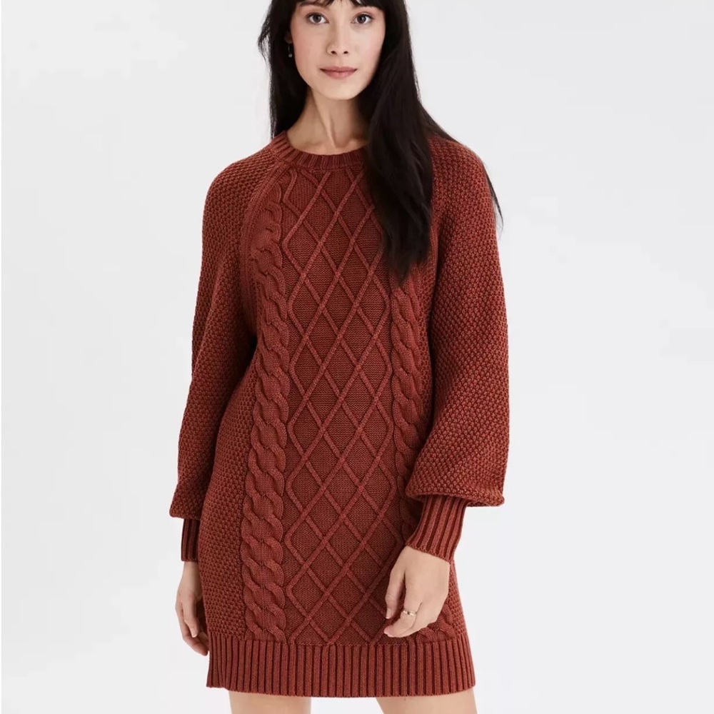American Eagle AE Women’s‎ Cable Knit Sweater Dress Rust Brown Size XS Petite